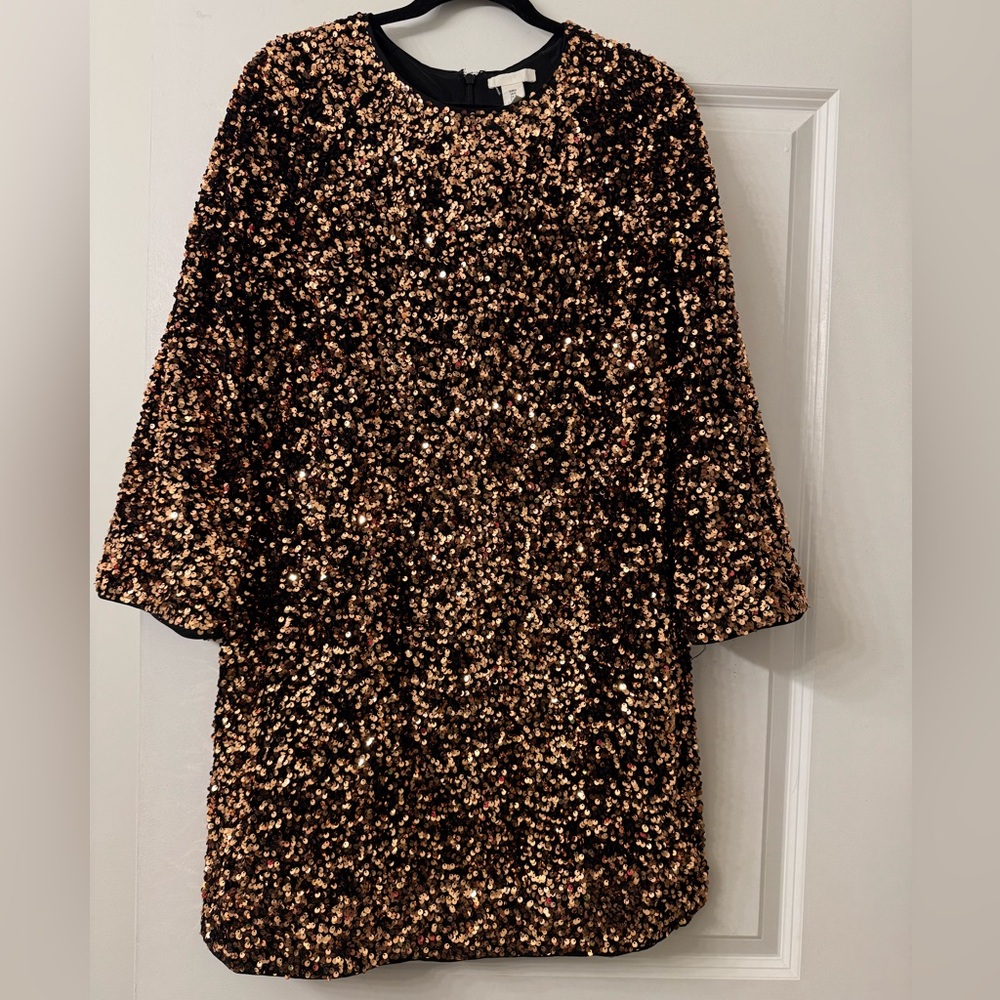 H&M sequins long sleeve gold dress Medium